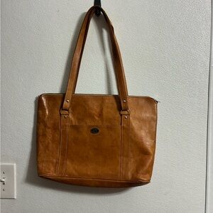 Cone Large Tan Leather Tote Bag with front pocket